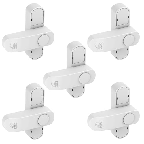 BASI | Fenstersicherung 5er Set | Weiß Braun | Zusatzsicherung für einflügelige Fenster Fenstertüren | verriegelbar mit Druckknopf | Schwenkriegel | Einbruchschutz | Farbe Weiß | 5 Stück von BASI
