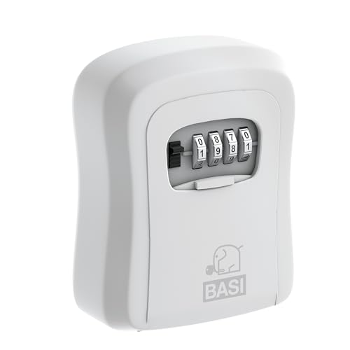 BASI | Schlüsselsafe aus Aluminium | 4-stellige einstellbare Zahlenkombination | Wetterfest | Schlüsseltresor | Schlüsselbox mit Zahlencode | Für Innen- und Außenbereich | Farbe Weiß von BASI