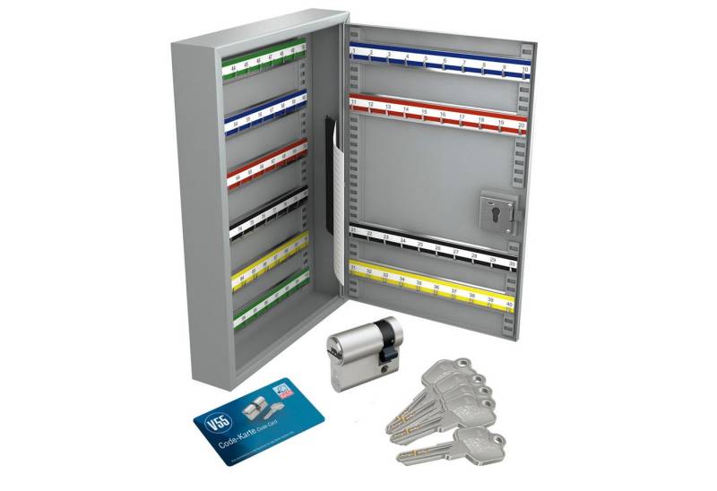 BASI Tresor Schlüsselschrank (Spar-Set), mit 100 Haken, PZ-Vorrichtung, H550xB380xT80 mm, SET mit Halbzylinder von BASI