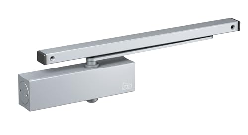 BASI | Türschließer mit Gleitschiene und Feststelleinheit Komplettpaket | Feststellfunktion | Variabel einstellbar | Türen bis 950 mm | Gewicht bis 60 KG | Silber von BASI