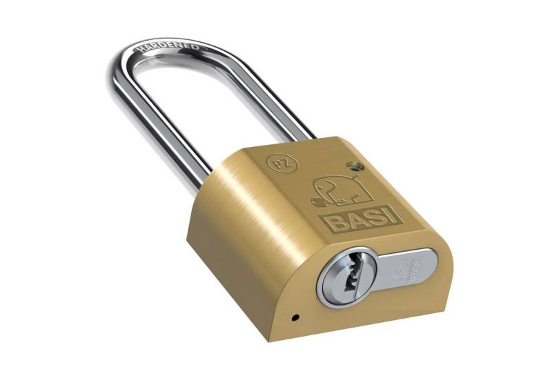 BASI Vorhängeschloss PZ-Vorhangschloss, (Spar-Set), mit Halbzylinder 5 Schlüssel, B50mm, Bügelhöhe 80 mm, Stahlbügel von BASI