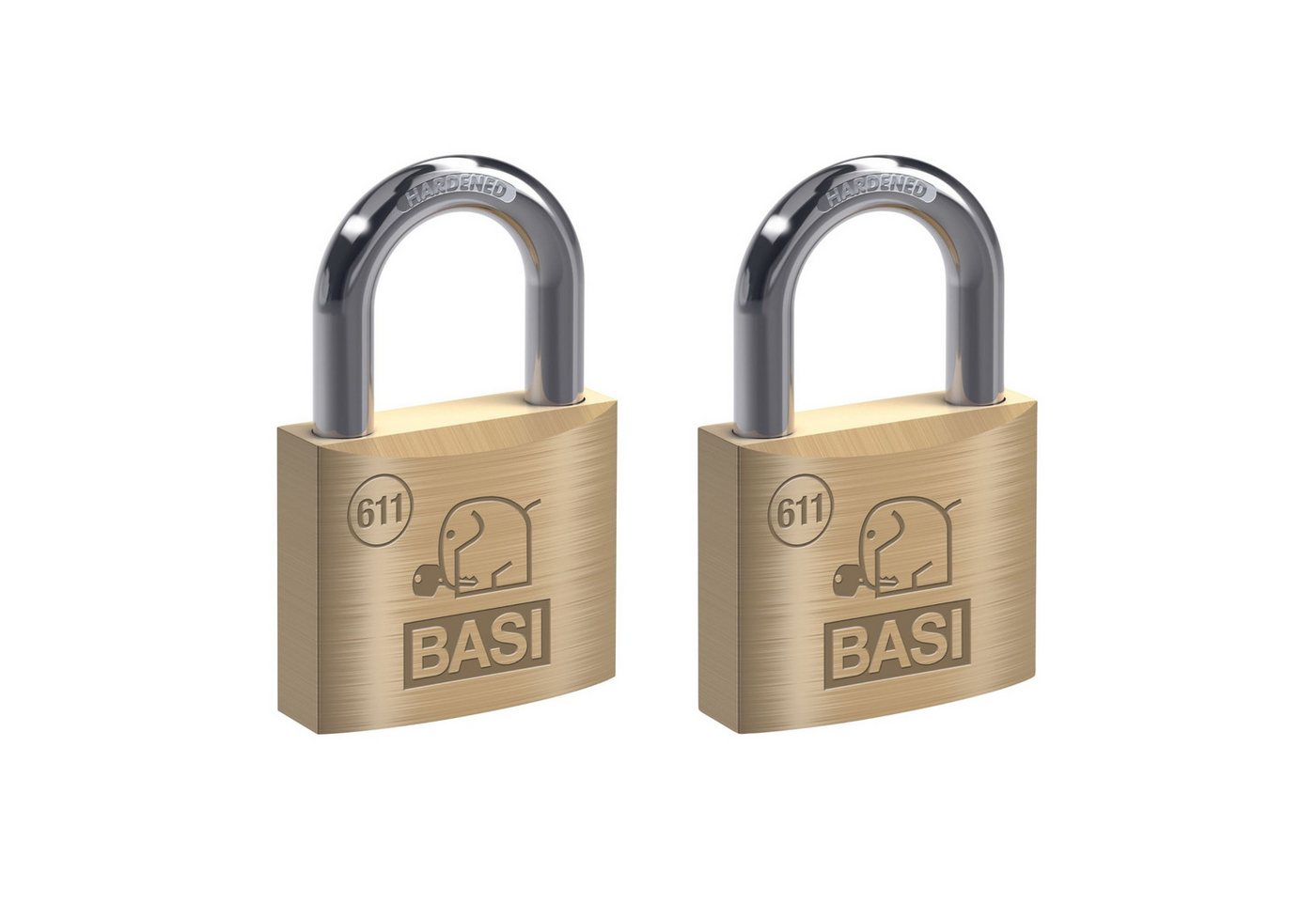 BASI Vorhängeschloss Vorhangschloss, (Spar-Set, 2-tlg), 2er Set, GL, Bügelschloss 50 mm, Messing, Stahlbügel, 2 Stück von BASI