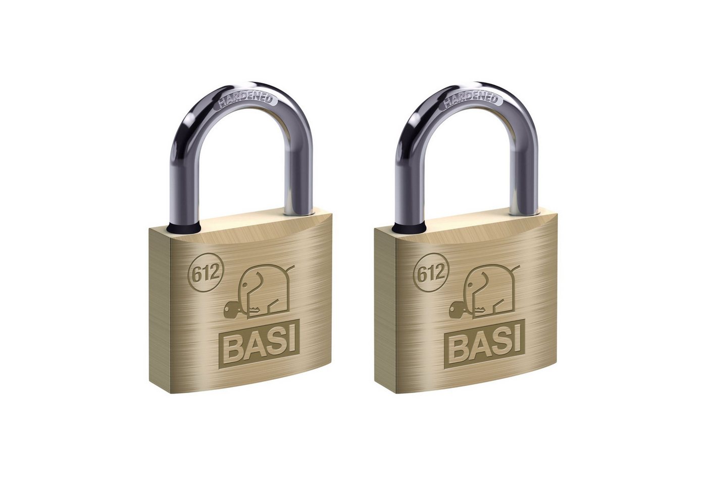 BASI Vorhängeschloss Vorhangschloss, (Spar-Set, 2-tlg), GL, 2er Set, Bügelschloss 40 mm mit Wasserstopp, Messing, 2 Schlüssel von BASI