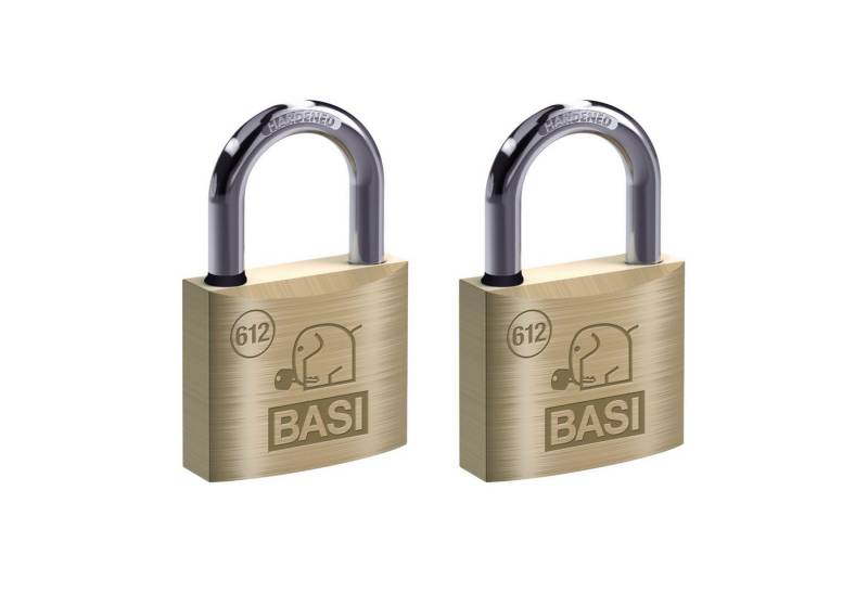 BASI Vorhängeschloss Vorhangschloss, (Spar-Set, 2-tlg), GL, 2er Set, Bügelschloss 40 mm mit Wasserstopp, Messing, 2 Schlüssel von BASI