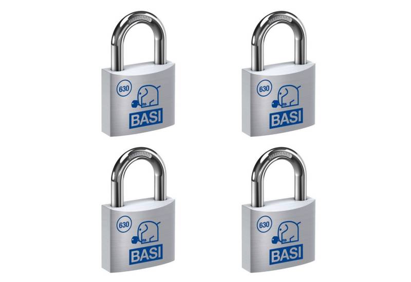 BASI Vorhängeschloss Vorhangschloss, (Spar-Set, 4-tlg), 4er Set, Breite 20 mm, Aluminium, 8 Schlüssel, verschiedenschließend von BASI