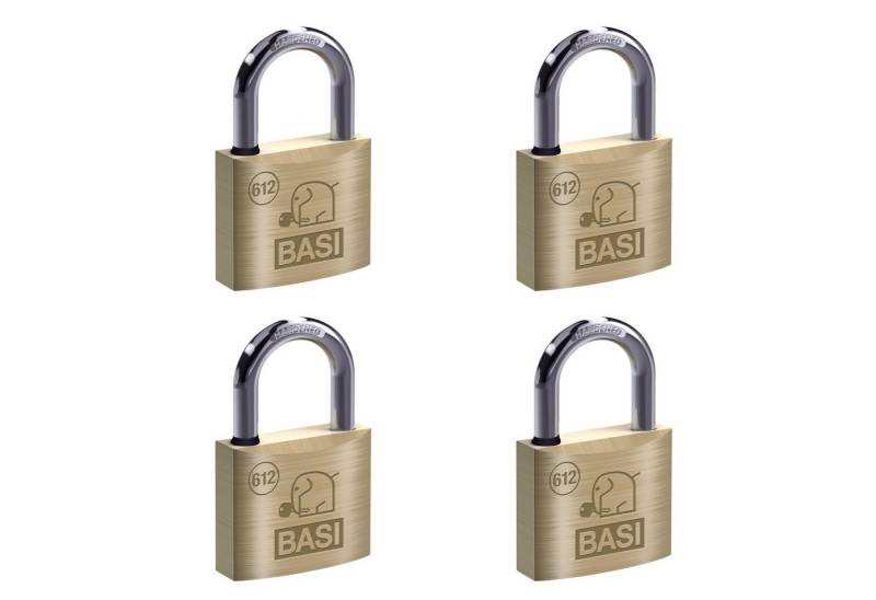 BASI Vorhängeschloss Vorhangschloss, (Spar-Set, 4-tlg), VS, 4er Set, Bügelschloss 40 mm mit Wasserstopp, Messing, 2 Schlüssel von BASI