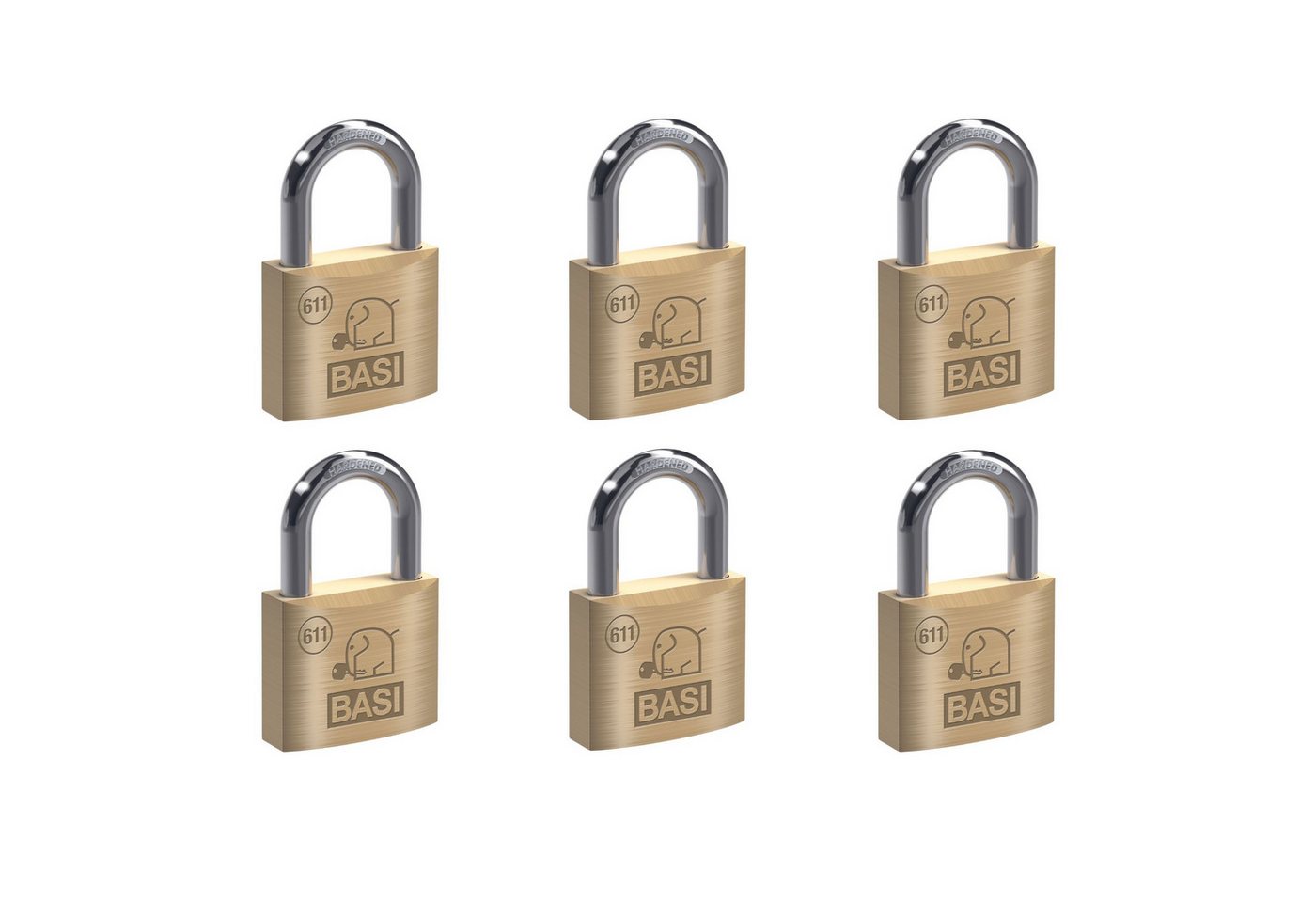 BASI Vorhängeschloss Vorhangschloss, (Spar-Set, 6-tlg), 6er Set, GL, Bügelschloss 40 mm, Messing, Stahlbügel, 6 Stück von BASI