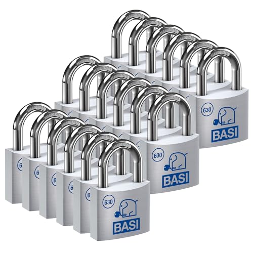 BASI | Vorhangschloss 18er Set | 20 mm | gleichschließend | massives Aluminium-Gehäuse | gehärteter Stahlbügel | sicheres Vorhängeschloss gleichsperrend | Bügelstärke 3 mm | 18 Stück von BASI