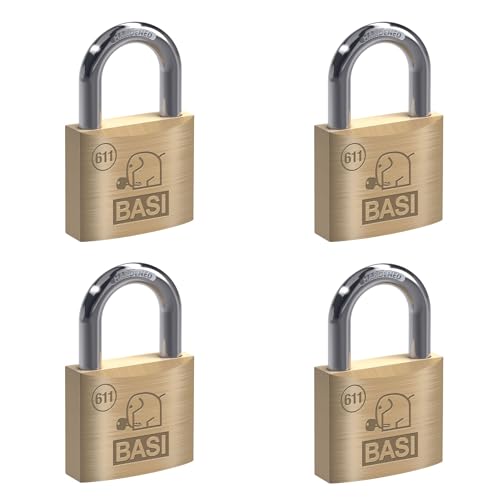 BASI | Vorhangschloss 4er Set | 30 mm | verschiedenschließend | massives Messing-Gehäuse | gehärteter Stahlbügel | sicheres Vorhängeschloss | Bügelstärke 5 mm | 4 Stück von BASI