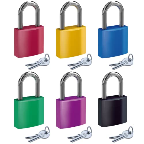 BASI | Vorhangschloss bunt im 6er Set | Rot Schwarz Grün Blau Geld Lila jeweils 1 Stück | 38 mm | Aluminium-Gehäuse | gehärteter Stahlbügel | Vorhängeschloss | 6 Stück BASI | Vorhangschloss bunt im 6er Set | Rot Schwarz Grün Blau Geld Lila jeweils 1 Stück | 38 mm | Aluminium-Gehäuse | gehärteter Stahlbügel | Vorhängeschloss | 6 Stück von BASI