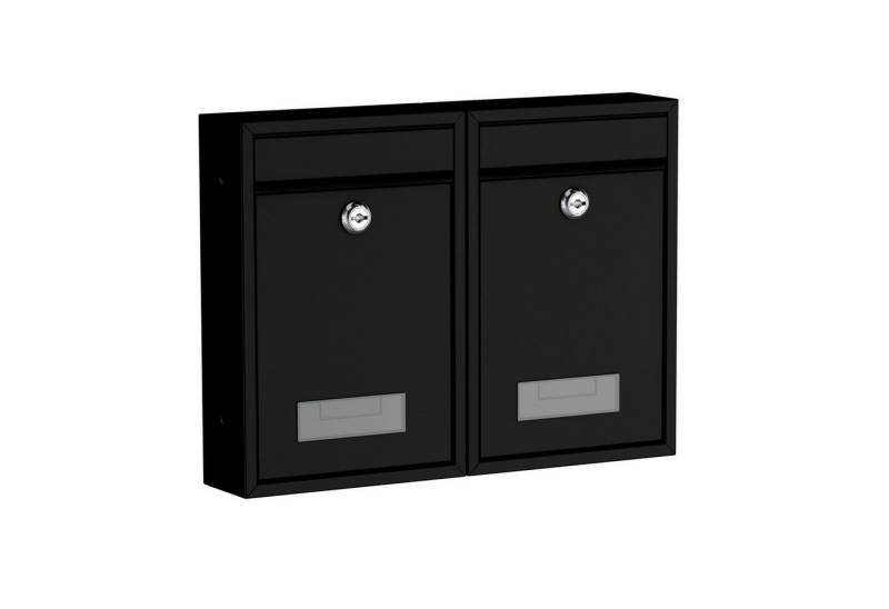 BASI Wandbriefkasten Wandbriefkasten, Maße 320 x 215 x 82 mm (Spar-Set, 2-St), 2er Set, Namensschild, Zylindersch., 2 Schlüssel, schwarz matt von BASI