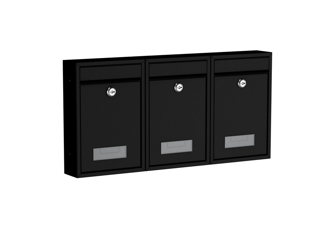 BASI Wandbriefkasten Wandbriefkasten, Maße 320 x 215 x 82 mm (Spar-Set, 3-St), 3er Set, Namensschild, Zylindersch., 2 Schlüssel, schwarz matt von BASI