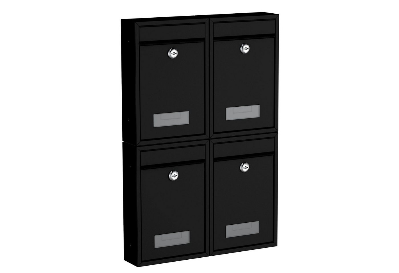 BASI Wandbriefkasten Wandbriefkasten, Maße 320 x 215 x 82 mm (Spar-Set, 4-St), 4er Set, Namensschild, Zylindersch., 2 Schlüssel, schwarz matt von BASI