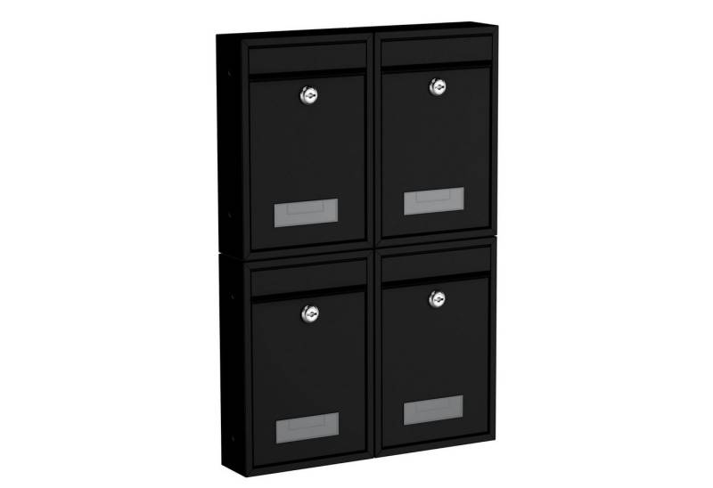 BASI Wandbriefkasten Wandbriefkasten, Maße 320 x 215 x 82 mm (Spar-Set, 4-St), 4er Set, Namensschild, Zylindersch., 2 Schlüssel, schwarz matt von BASI