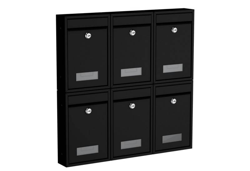 BASI Wandbriefkasten Wandbriefkasten, Maße 320 x 215 x 82 mm (Spar-Set, 6-St), 6er Set, Namensschild, Zylindersch., 2 Schlüssel, schwarz matt von BASI