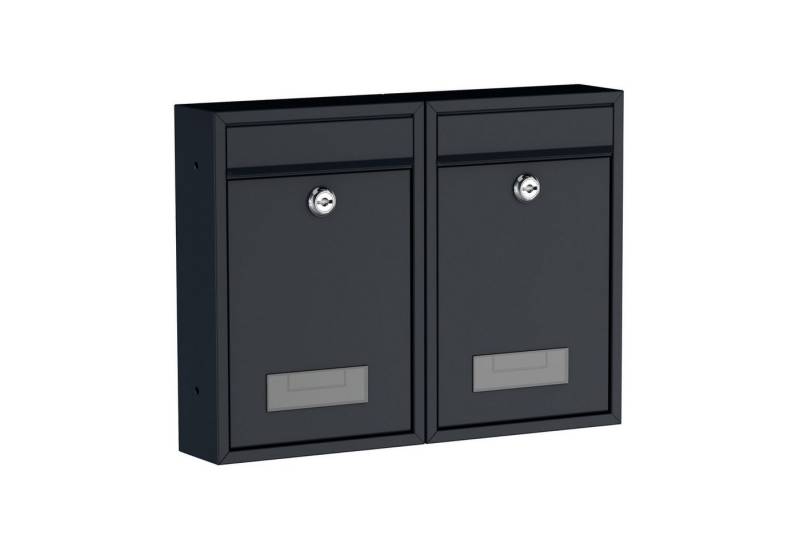 BASI Wandbriefkasten Wandbriefkasten, Maße 320 x 215 x 82 mm (Spar-Set, 2-St), 2er Set, Namensschild, Zylindersch., 2 Schlüssel, anthrazit matt von BASI