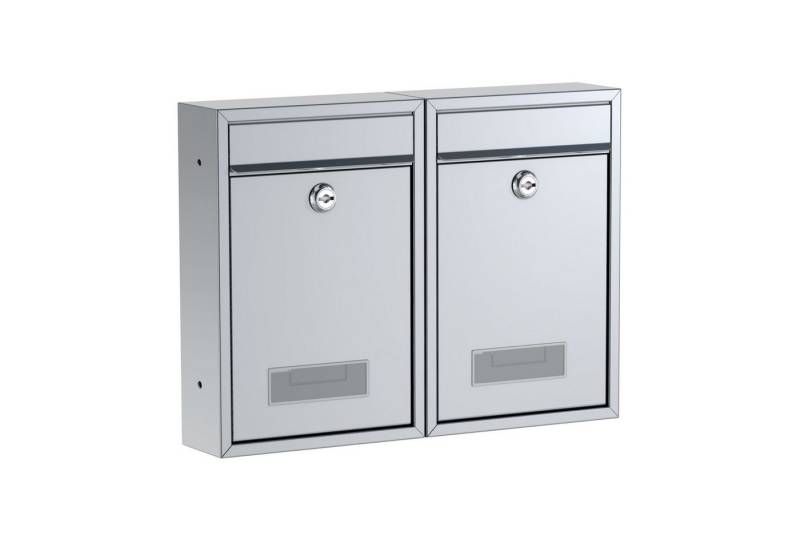 BASI Wandbriefkasten Wandbriefkasten, Maße 320 x 215 x 82 mm (Spar-Set, 2-St), 2er Set, Namensschild, Zylindersch., 2 Schlüssel, silber matt von BASI