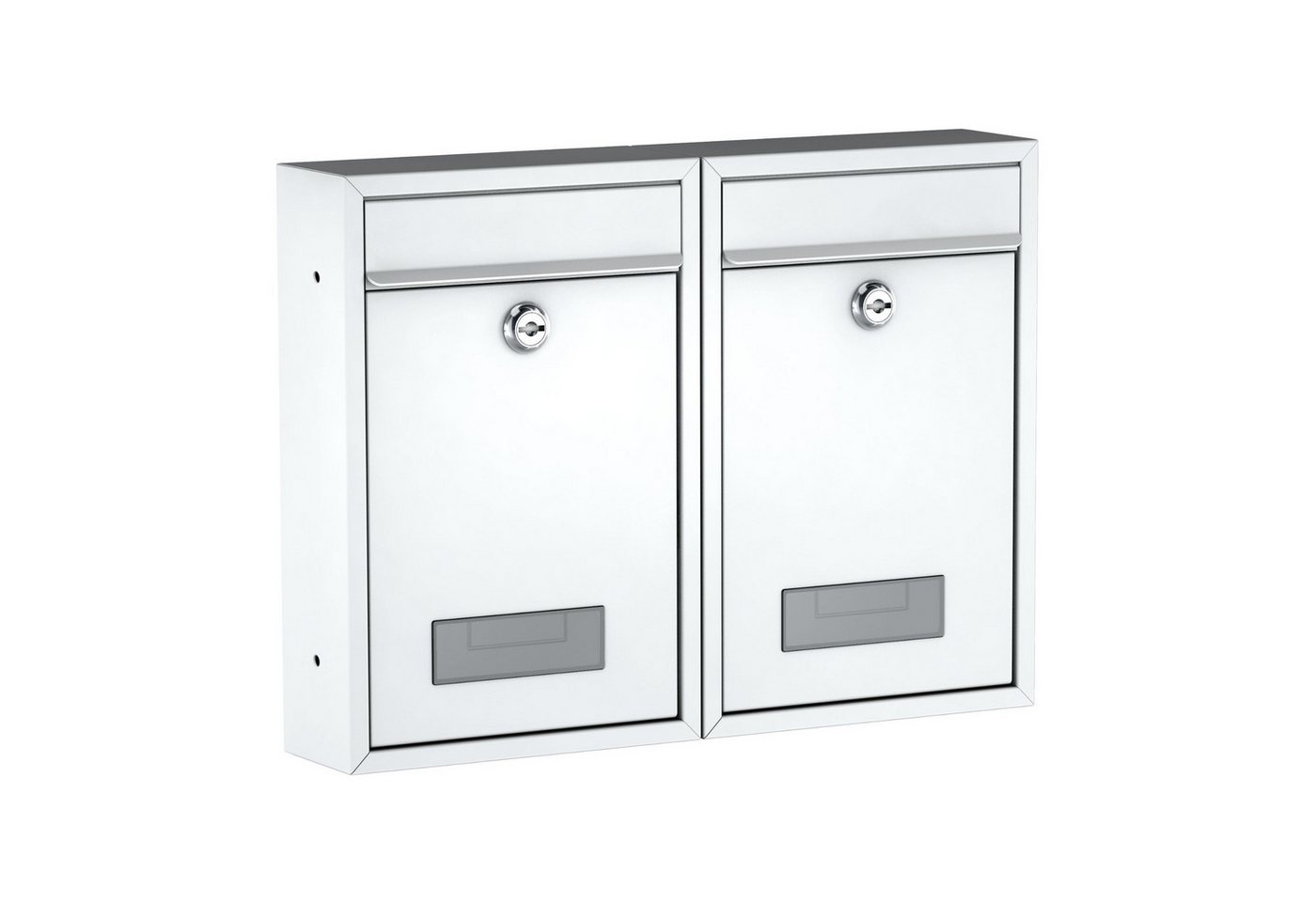 BASI Wandbriefkasten Wandbriefkasten, Maße 320 x 215 x 82 mm (Spar-Set, 2-St), 2er Set, Namensschild, Zylindersch., 2 Schlüssel, weiß matt von BASI