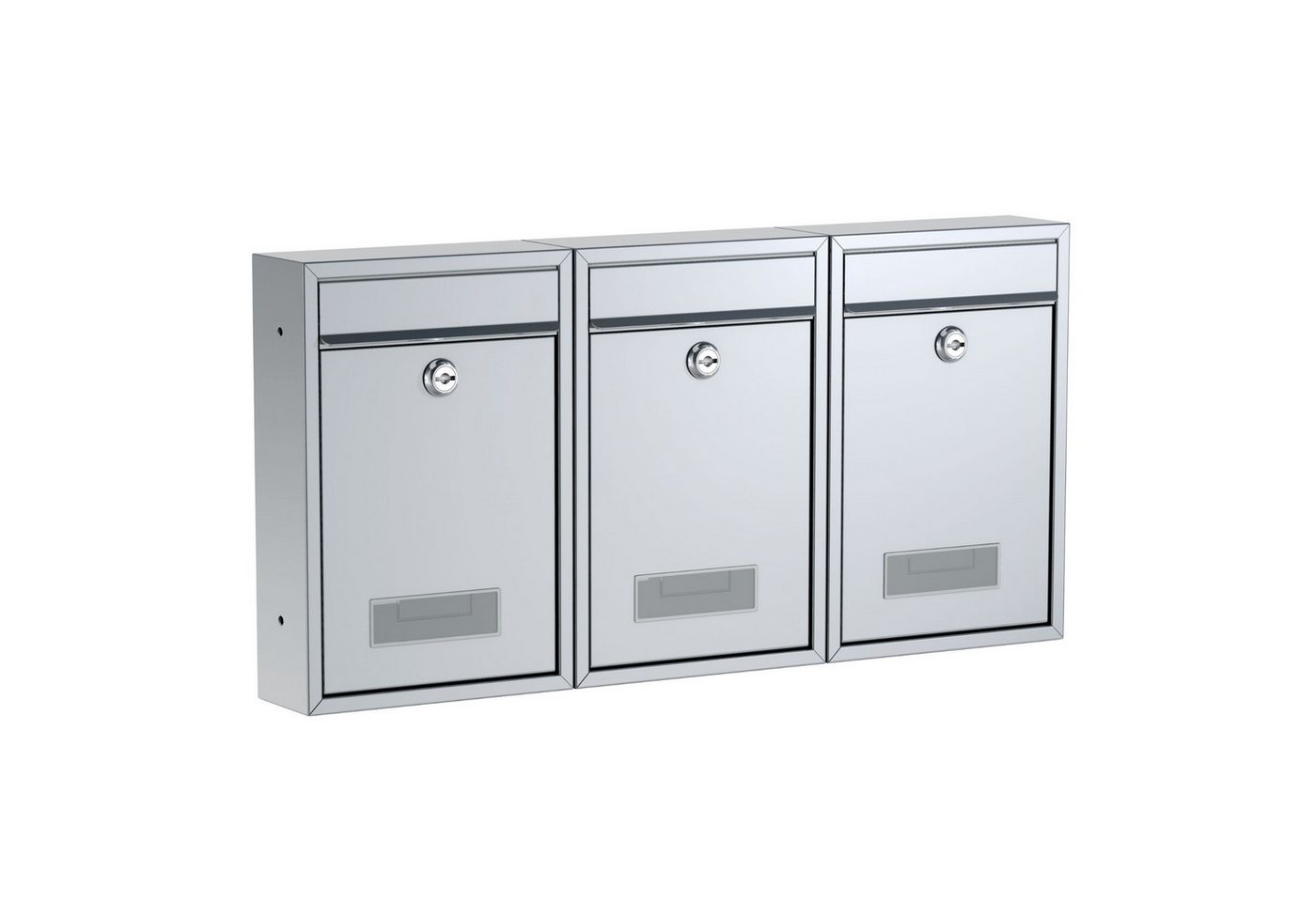 BASI Wandbriefkasten Wandbriefkasten, Maße 320 x 215 x 82 mm (Spar-Set, 3-St), 3er Set, Namensschild, Zylindersch., 2 Schlüssel, silber matt von BASI