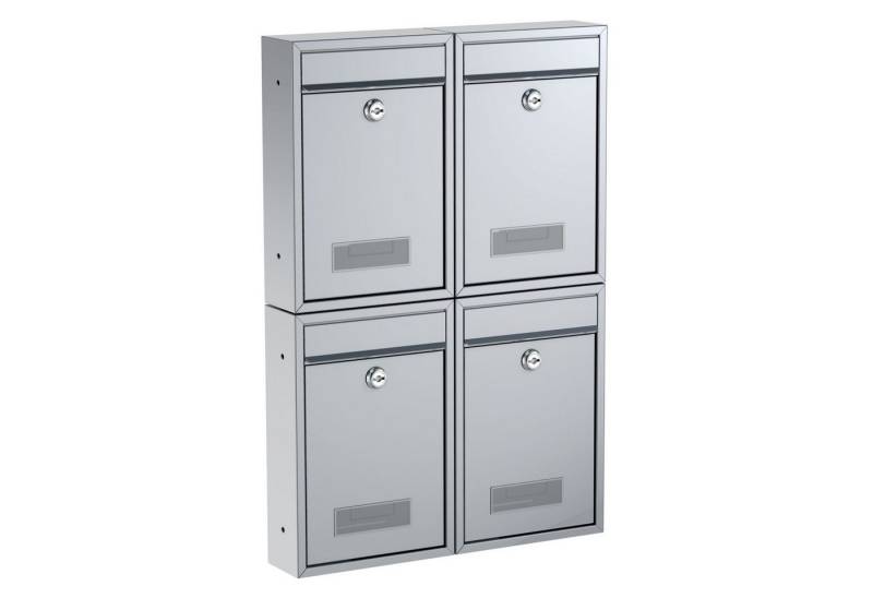 BASI Wandbriefkasten Wandbriefkasten, Maße 320 x 215 x 82 mm (Spar-Set, 4-St), 4er Set, Namensschild, Zylindersch., 2 Schlüssel, silber matt von BASI