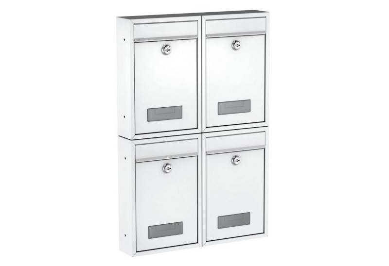 BASI Wandbriefkasten Wandbriefkasten, Maße 320 x 215 x 82 mm (Spar-Set, 4-St), 4er Set, Namensschild, Zylindersch., 2 Schlüssel, weiß matt von BASI