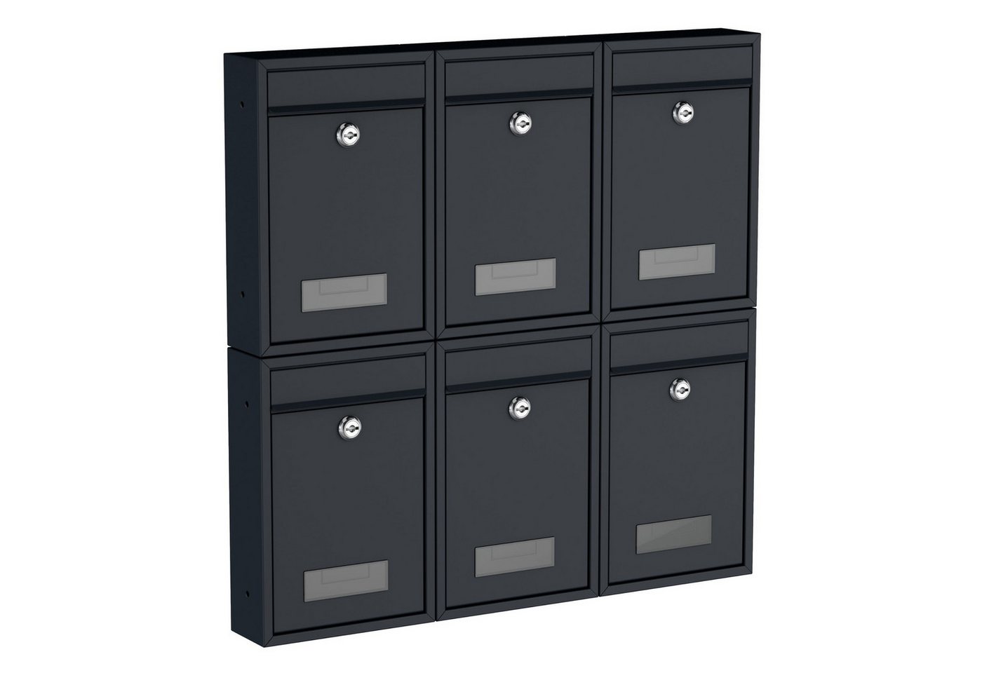 BASI Wandbriefkasten Wandbriefkasten, Maße 320 x 215 x 82 mm (Spar-Set, 6-St), 6er Set, Namensschild, Zylindersch., 2 Schlüssel, anthrazit matt von BASI
