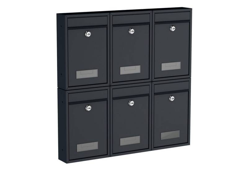 BASI Wandbriefkasten Wandbriefkasten, Maße 320 x 215 x 82 mm (Spar-Set, 6-St), 6er Set, Namensschild, Zylindersch., 2 Schlüssel, anthrazit matt von BASI
