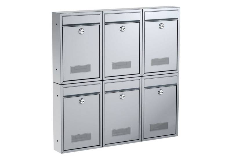 BASI Wandbriefkasten Wandbriefkasten, Maße 320 x 215 x 82 mm (Spar-Set, 6-St), 6er Set, Namensschild, Zylindersch., 2 Schlüssel, silber matt von BASI