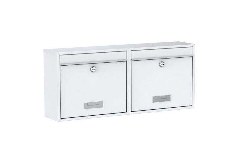BASI Wandbriefkasten Wandbriefkasten (Spar-Set, 2-St), 2er Set aus Stahl, weiß, Einwurfklappe, Namensschild, 2 Schlüssel von BASI