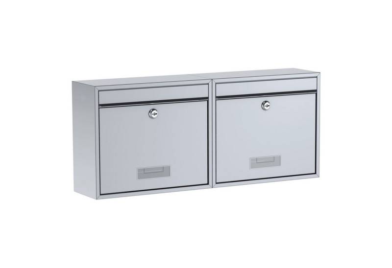 BASI Wandbriefkasten Wandbriefkasten (Spar-Set, 2-St), 2er Set silber Einwurfklappe, Namensschild, 2 Schlüssel, silber von BASI