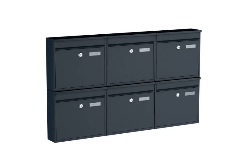 BASI Wandbriefkasten Wandbriefkasten (Spar-Set, 6-St), 6er Set anthrazit matt, Einwurfklappe vorne, Namensschild, 2 Schlüssel von BASI