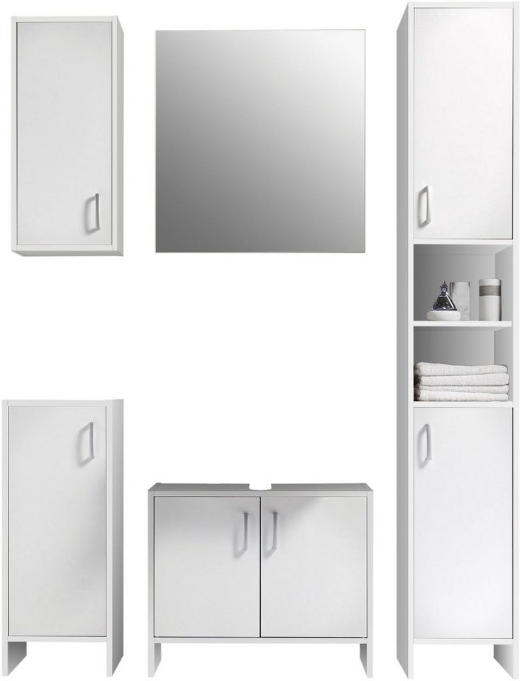 BASIC by Balculina Badmöbel-Set Oslo Badezimmerset Schrankset Badset 5tlg., (Komplett-Set, 5-St), Spiegel, Hängeschrank, Unterschrank, Hochschrank, Waschbeckenschrank von BASIC by Balculina