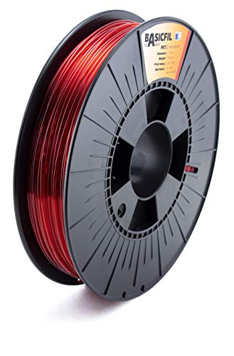 BASICFIL PETG (3D Drucker Filament), 1.75mm, 500g, Transparentes Rot (Transparent Red) von BASICFIL