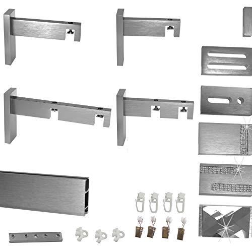 BASIT® Innenlauf Gardinenstange eckig Edelstahl Look kantiges Design Erstellen, Modell: 1.2 m Rechteckrohr Innenlauf, Aluminium, Silber, glänzend, verchromt von BASIT