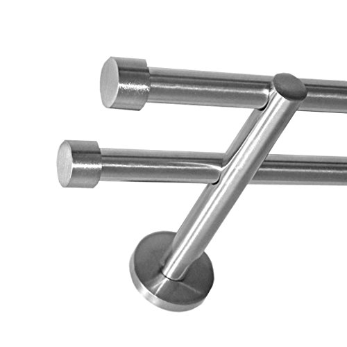 BASIT Gardinenstange 2 läufig 140 cm lang I Ø 16 mm I Vorgangstange doppelläufig Wandmontage in Edelstahl Look Set Metall I 120-600cm wählbar H22 von BASIT