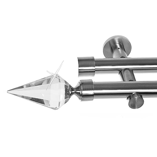 BASIT Gardinenstange 2 läufig 140cm lang Edelstahl Look I Gardinenstange doppelläufig Wandmontage Ø20mm mit Zylinder I In 120-600cm verfügbar H41 von BASIT