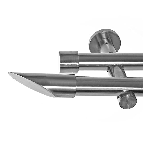 BASIT Gardinenstange 2 läufig 320cm lang Edelstahl Look I Gardinenstange doppelläufig Wandmontage Ø20mm mit Zylinder I In 120-600cm verfügbar H41 von BASIT