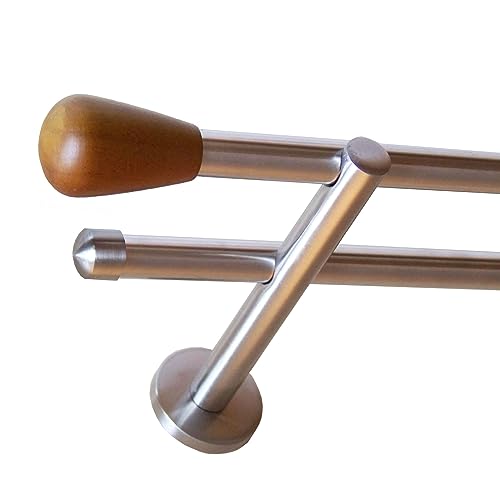 BASIT Gardinenstange 2 läufig 360 cm lang I Ø 16 mm I Vorgangstange doppelläufig Wandmontage in Edelstahl Look Set Metall I 120-600cm wählbar H22 von BASIT