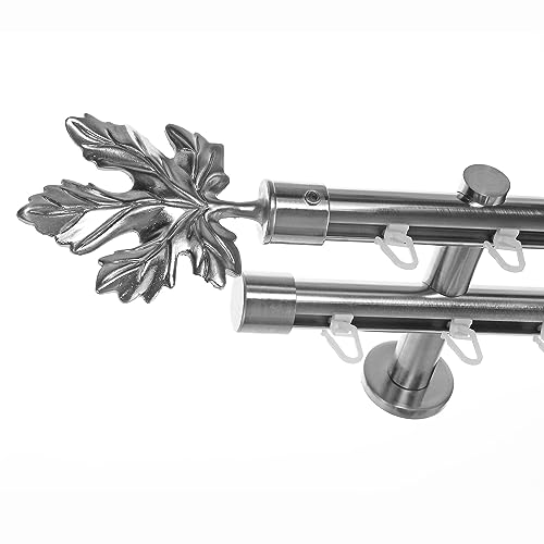 BASIT Gardinenstange 2 läufig Innenlauf Wandmontage 160 cm lang Edelstahl Look Vorhangstange doppelläufig mit Ø20mm Gardinenstangenset zweiläufig H40 von BASIT