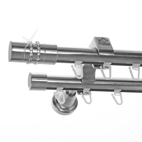 BASIT Gardinenstange 2 läufig Innenlauf Wandmontage 180 cm lang Edelstahl Look Vorhangstange doppelläufig mit Ø20mm Gardinenstangenset zweiläufig H60II BASIT Gardinenstange 2 läufig Innenlauf Wandmontage 180 cm lang Edelstahl Look Vorhangstange doppelläufig mit Ø20mm Gardinenstangenset zweiläufig H60II von BASIT