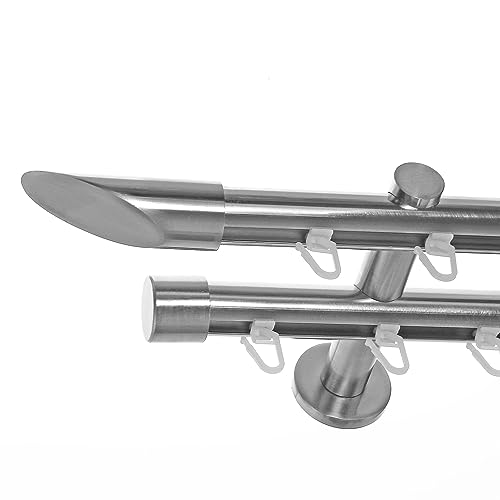 BASIT Gardinenstange 2 läufig Innenlauf Wandmontage 200 cm lang Edelstahl Look Vorhangstange doppelläufig mit Ø20mm Gardinenstangenset zweiläufig H40 von BASIT
