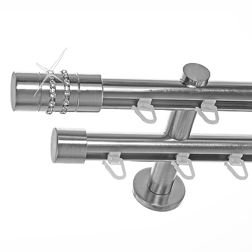 BASIT Gardinenstange 2 läufig Innenlauf Wandmontage 320 cm lang Edelstahl Look Vorhangstange doppelläufig mit Ø20mm Gardinenstangenset zweiläufig H40 von BASIT