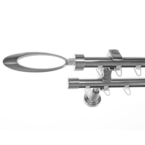 BASIT Gardinenstange 2 läufig Innenlauf Wandmontage 320 cm lang Edelstahl Look Vorhangstange doppelläufig mit Ø20mm Gardinenstangenset zweiläufig H60II von BASIT