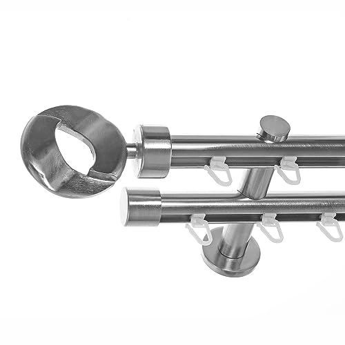 BASIT Gardinenstange 2 läufig Innenlauf Wandmontage 360 cm lang Edelstahl Look Vorhangstange doppelläufig mit Ø20mm Gardinenstangenset zweiläufig H40 von BASIT