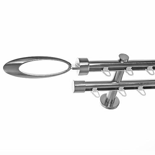 BASIT Gardinenstange 2 läufig Innenlauf Wandmontage 400 cm lang Edelstahl Look Vorhangstange doppelläufig mit Ø20mm Gardinenstangenset zweiläufig H40 von BASIT