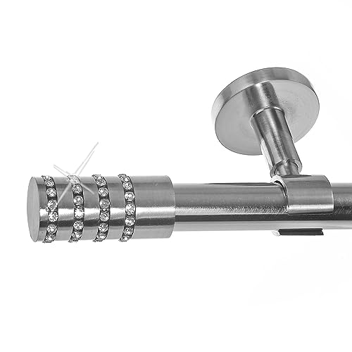 BASIT Gardinenstange Deckenmontage 1 läufig 120 cm lang Edelstahl Look Set Metall 1-läufige Vorhangstange Deckenmontage Ø20mm I 120-600cm wählbar D31 von BASIT