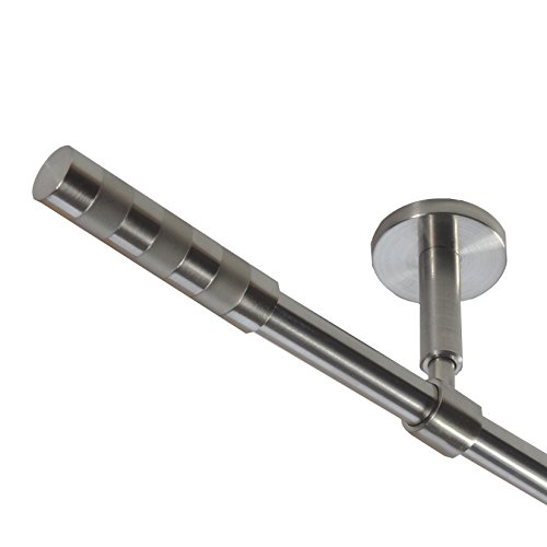 BASIT Gardinenstange Deckenmontage 1 läufig 120 cm lang Edelstahl Look Set Metall I 1-läufige Vorhangstange Deckenmontage Ø16mm I 120-600cm wählbar D11 von BASIT