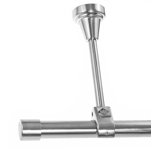 BASIT Gardinenstange Deckenmontage 1 läufig 140 cm lang Edelstahl Look Set Metall 1-läufige Vorhangstange Deckenmontage Ø20mm I 120-600cm wählbar D51R von BASIT