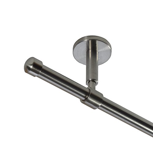 BASIT Gardinenstange Deckenmontage 1 läufig 180 cm lang Edelstahl Look Set Metall I 1-läufige Vorhangstange Deckenmontage Ø16mm I 120-600cm wählbar D11 von BASIT