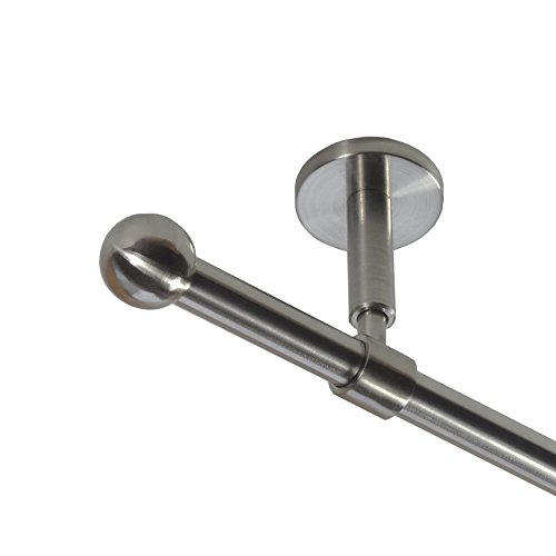 BASIT Gardinenstange Deckenmontage 1 läufig 200 cm lang Edelstahl Look Set Metall I 1-läufige Vorhangstange Deckenmontage Ø16mm I 120-600cm wählbar D11 von BASIT